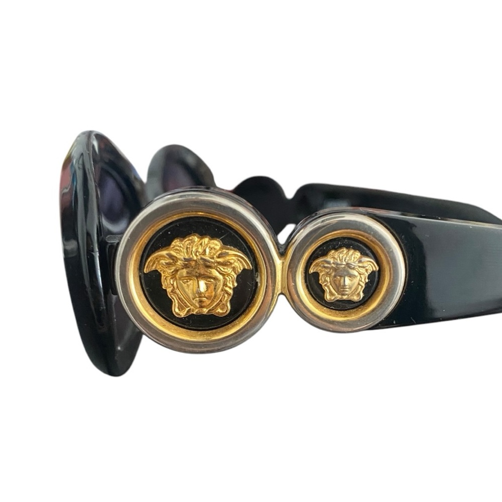 Vintage Rare 1990s Gianni Versace Gold Medusa Black Oval Sunglasses - Picture 8 of 12